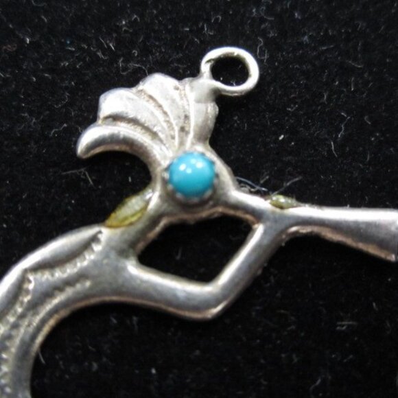 STERLING SILVER 200 GRAMS Kokopelli WITH TURQUOISE STONE FIGURE PENDANT - Picture 2 of 6